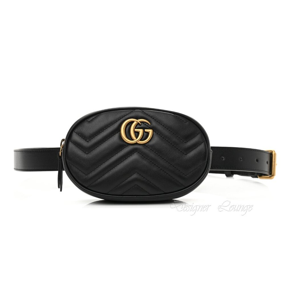 NEW GUCCI GG Marmont Matelasse Chevron Heart Black Leather Belt Bag Sz 85 cm - Picture 2 of 16
